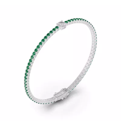 Lunava Green Emerald & Round Lab Diamond Tennis Bracelet