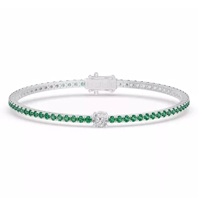 Lunava Green Emerald & Round Lab Diamond Tennis Bracelet