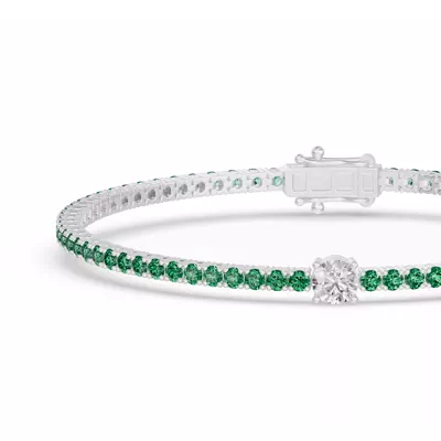 Lunava Green Emerald & Round Lab Diamond Tennis Bracelet