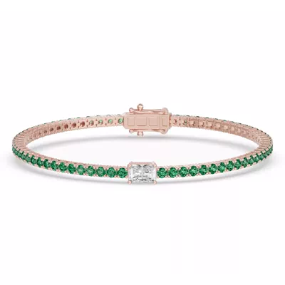 Lunava Green Emerald & Radiant Lab Diamond Tennis Bracelet