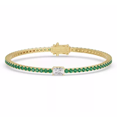 Lunava Green Emerald & Radiant Lab Diamond Tennis Bracelet