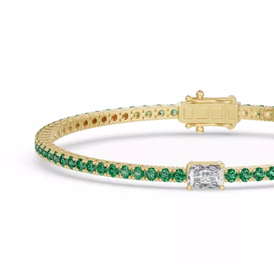 Lunava Green Emerald & Radiant Lab Diamond Tennis Bracelet