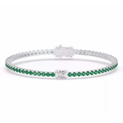 Lunava Green Emerald & Radiant Lab Diamond Tennis Bracelet