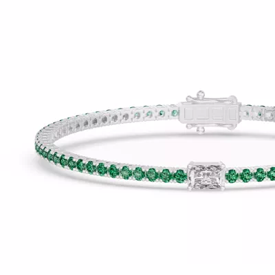 Lunava Green Emerald & Radiant Lab Diamond Tennis Bracelet