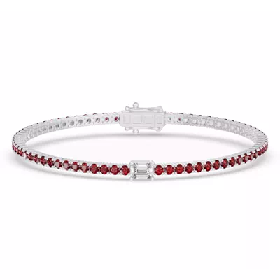 Lunava Ruby & Emerald-Cut Lab Diamond Tennis Bracelet