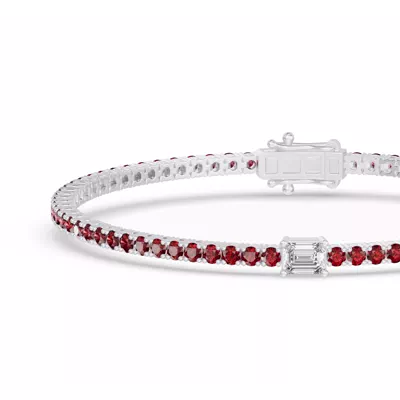 Lunava Ruby & Emerald-Cut Lab Diamond Tennis Bracelet