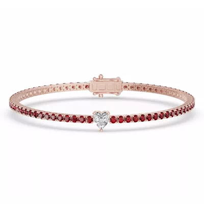 Lunava Ruby & Heart Lab Diamond Tennis Bracelet