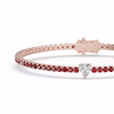 Lunava Ruby & Heart Lab Diamond Tennis Bracelet