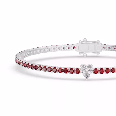 Lunava Ruby & Heart Lab Diamond Tennis Bracelet