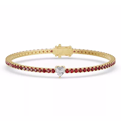 Lunava Ruby & Heart Lab Diamond Tennis Bracelet