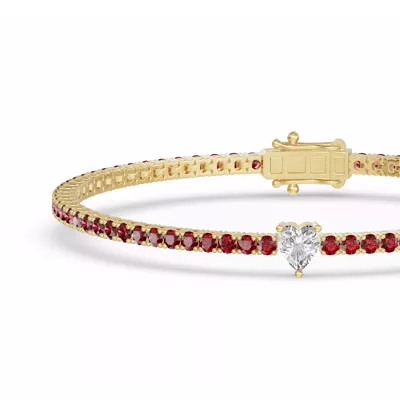 Lunava Ruby & Heart Lab Diamond Tennis Bracelet