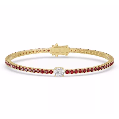 Lunava Ruby & Oval Lab Diamond Tennis Bracelet