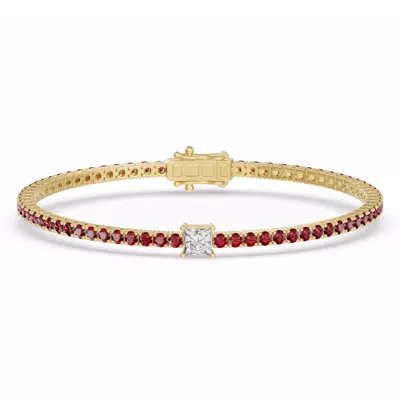 Lunava Ruby & Princess Lab Diamond Tennis Bracelet