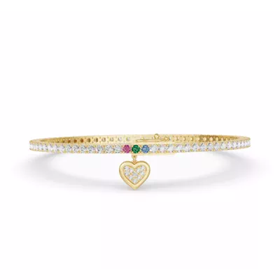 Heart Charm Diamond Tennis Bracelet