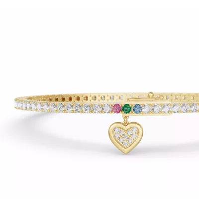 Heart Charm Diamond Tennis Bracelet
