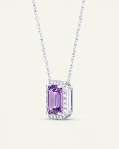Halo Emerald-Cut Amethyst Silver Necklace