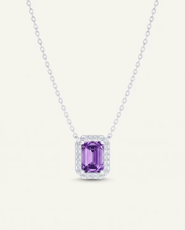 items Halo Emerald-Cut Amethyst Silver