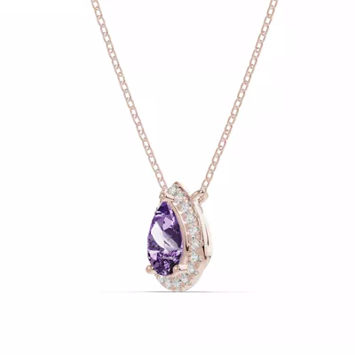 Pear Amethyst Lab Diamond Halo Pendant