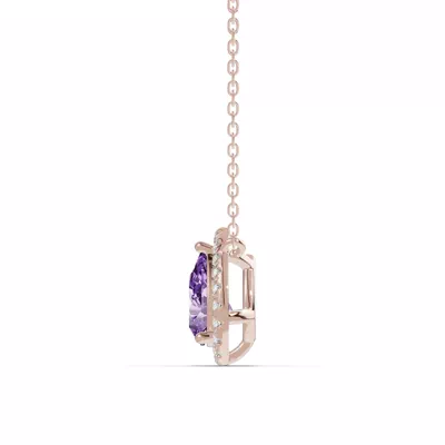 Pear Amethyst Lab Diamond Halo Pendant