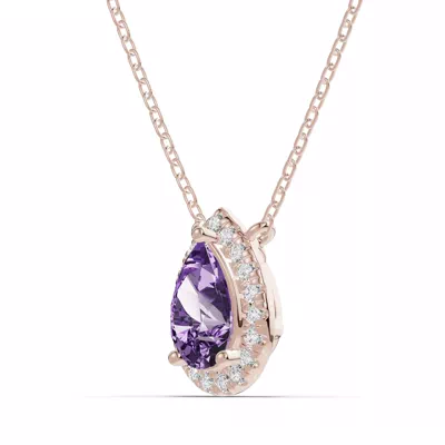 Pear Amethyst Lab Diamond Halo Pendant