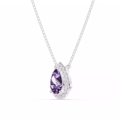 Pear Amethyst Lab Diamond Halo Pendant