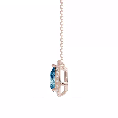 Pear Blue Topaz Lab Diamond Halo Pendant
