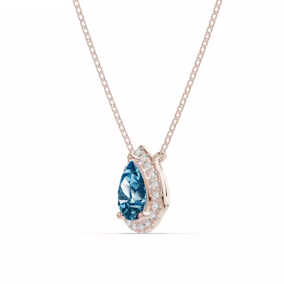 Pear Blue Topaz Lab Diamond Halo Pendant