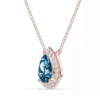 Pear Blue Topaz Lab Diamond Halo Pendant
