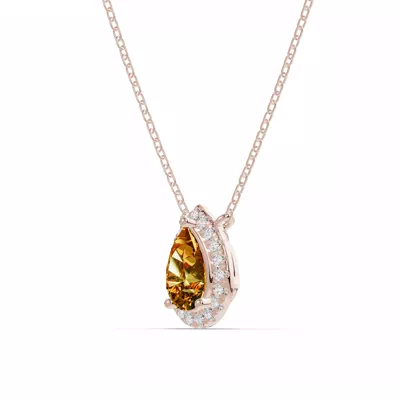 Pear Citrine Lab Diamond Halo Pendant