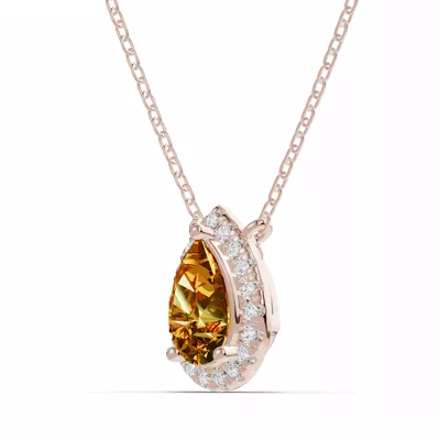 Pear Citrine Lab Diamond Halo Pendant