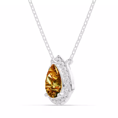 Pear Citrine Lab Diamond Halo Pendant