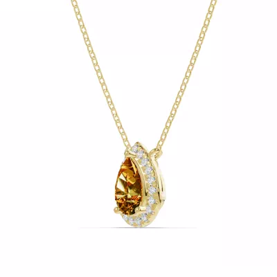 Pear Citrine Lab Diamond Halo Pendant