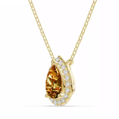 Pear Citrine Lab Diamond Halo Pendant