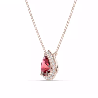 Pear Garnet Lab Diamond Halo Pendant
