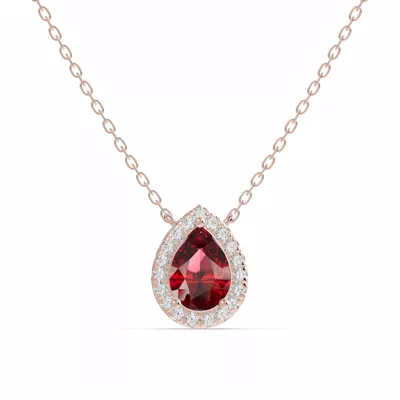 Pear Garnet Lab Diamond Halo Pendant