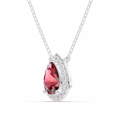 Pear Garnet Lab Diamond Halo Pendant