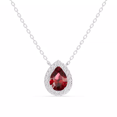 Pear Garnet Lab Diamond Halo Pendant
