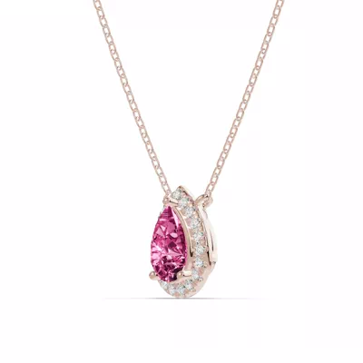 Pear Pink Tourmaline Lab Diamond Halo Pendant