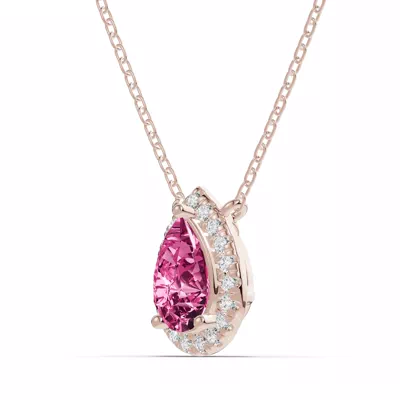 Pear Pink Tourmaline Lab Diamond Halo Pendant
