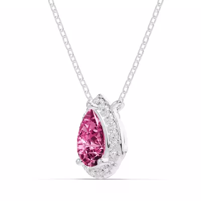 Pear Pink Tourmaline Lab Diamond Halo Pendant