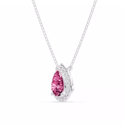 Pear Pink Tourmaline Lab Diamond Halo Pendant
