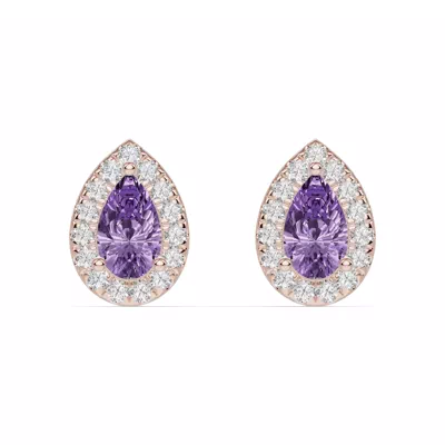 Pear Amethyst Lab Diamond Halo Earrings