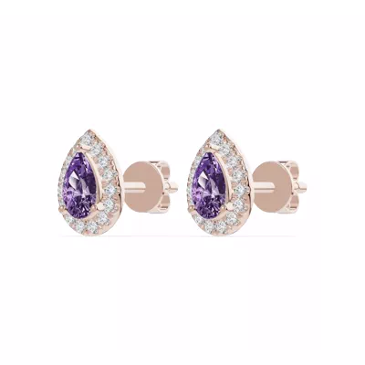 Pear Amethyst Lab Diamond Halo Earrings