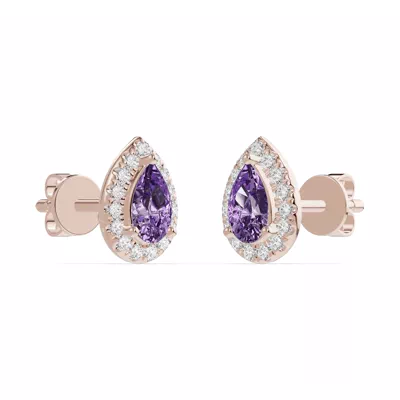 Pear Amethyst Lab Diamond Halo Earrings