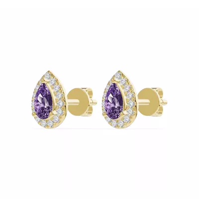 Pear Amethyst Lab Diamond Halo Earrings
