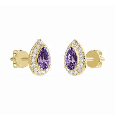 Pear Amethyst Lab Diamond Halo Earrings