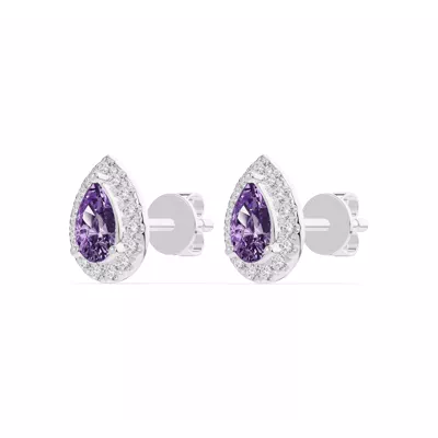 Pear Amethyst Lab Diamond Halo Earrings