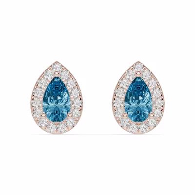 Pear Blue Topaz Lab Diamond Halo Earrings