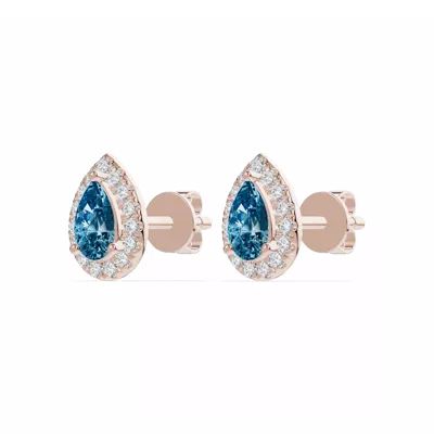 Pear Blue Topaz Lab Diamond Halo Earrings