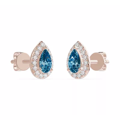 Pear Blue Topaz Lab Diamond Halo Earrings